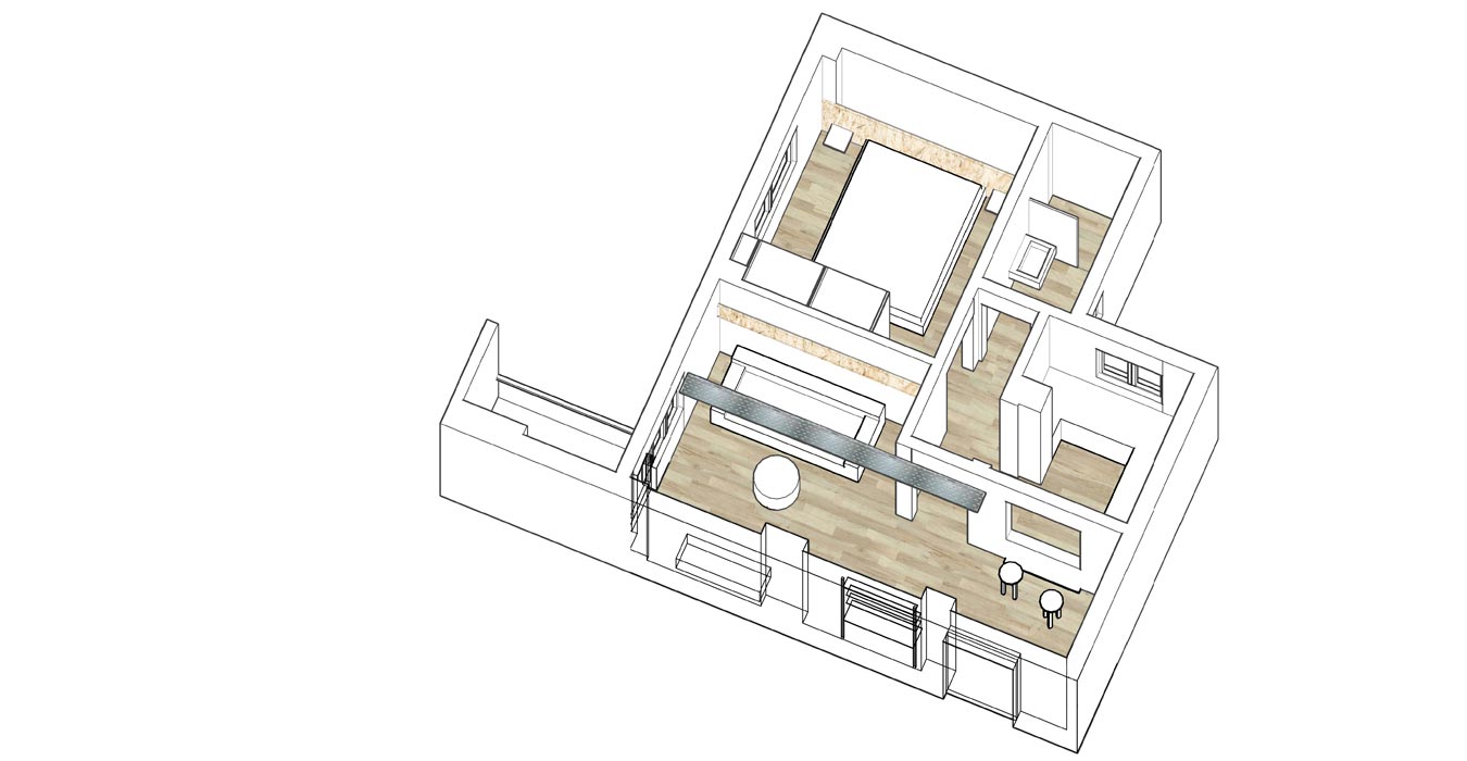 Architectural axonometric drawing of an apartment