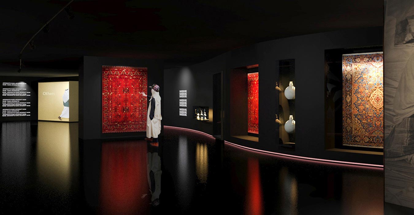 Carpet museum interiors with Arabic Art. 